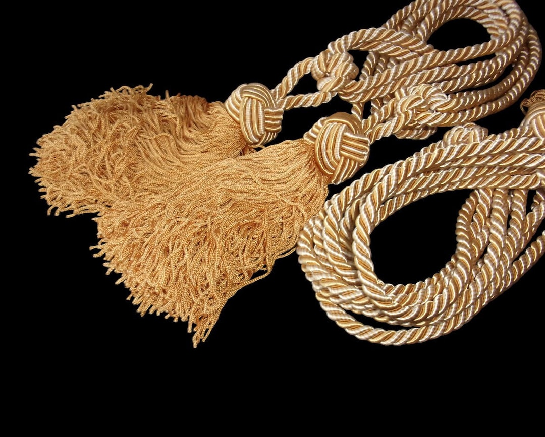 Mid Century Blue Gold Tiebacks With Long Rope Tassel Glossy Etsy