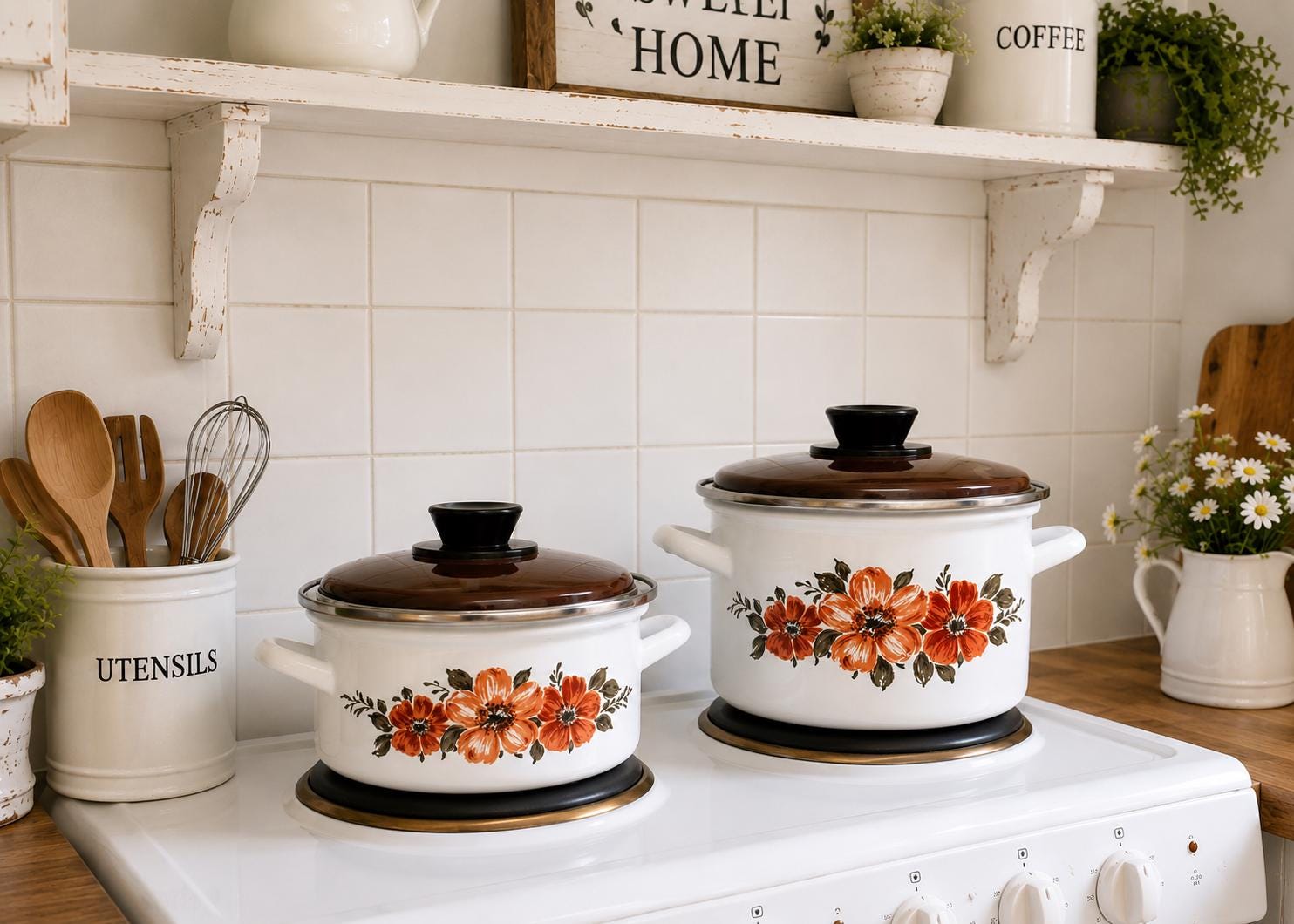 Spring 70s Enamel Pots Floral Steel Cookware Set Vintage Duo - Etsy