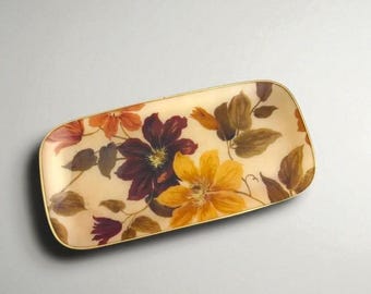 Fiberglass Tray – 70s Autumn Floral MCM Decor, Handmade UK Craft