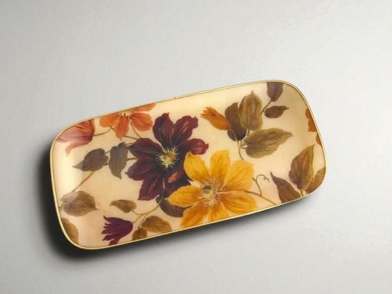 Fiberglass Tray – 70s Autumn Floral MCM Decor, Handmade UK Craft