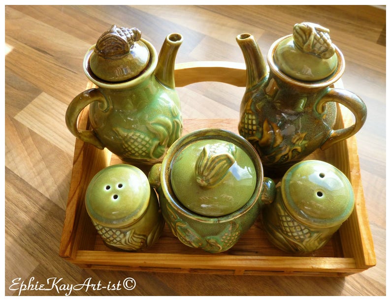 Olive Oil Cruets Handmade Vintage 5Pc Ceramic Cruet Set Etsy