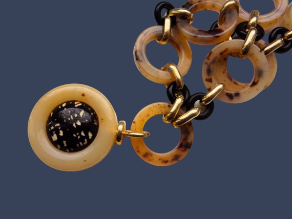 Art Deco Chain Link Pendant Necklace Faux Tortois… - image 4