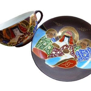 Vintage Kutani Geisha Tea Set: Hand-Painted Eggshell Porcelain, Gold Gilded