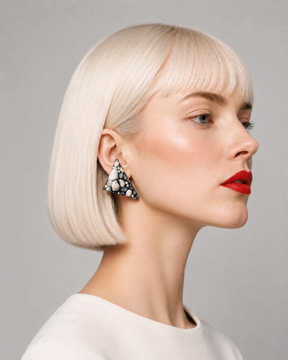 Memphis Brutalist Terrazzo Earring Statement Clip On Polymer Clay Post Modern Studs Geometric Shape UK Made Retro Fashion Jewelry