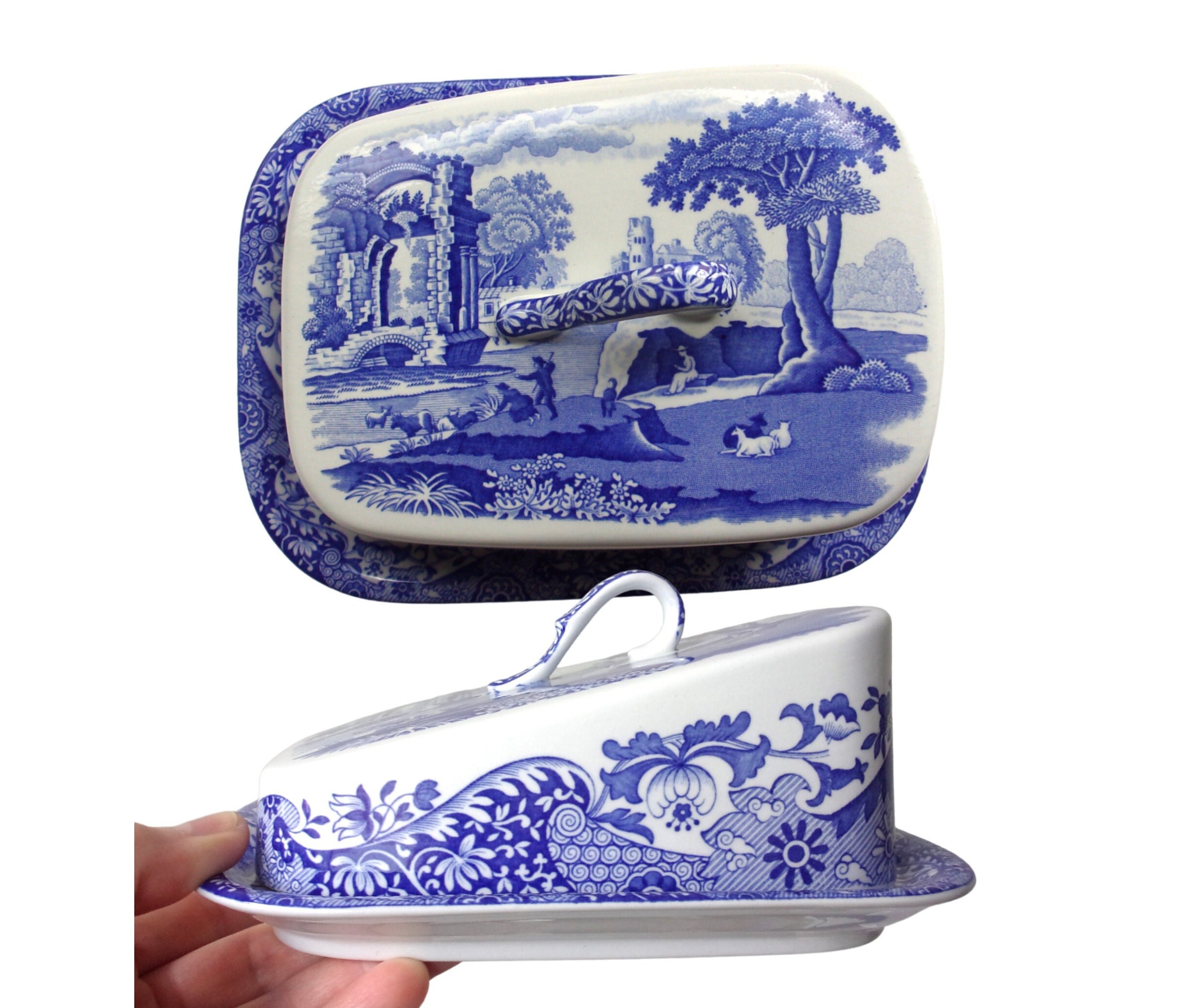 Vintage Spode Blue Italian Butter/cheese Dish With Lid Antique