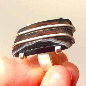 Agate Silver Statement Ring Mid‑Century Heirloom
