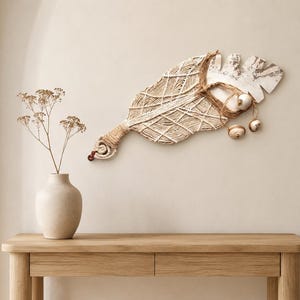 Wabi Sabi Wall Art • Handwoven Palm Leaf Hanging • Japandi Fiber Sculpture (43cm) UK Made