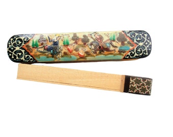 Vintage Persian Marquetry Pen Holder: Boho Desk Organizer, Mid-Century Accent