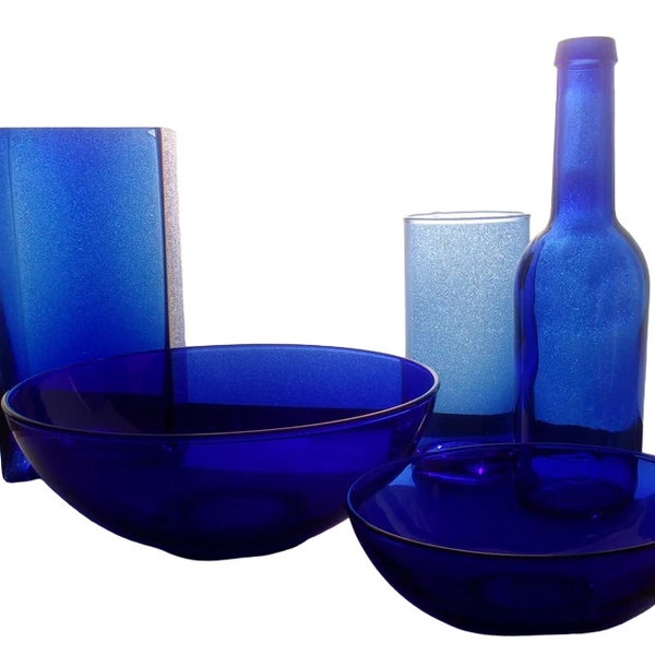 Cobalt Blue Glass Vase Vintage Retro Rectangular Shape Depression Glass Polished Pontil Vintage Aesthetic Blue Glassware Minimalist Interior