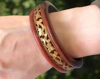 Bracelet jonc bohème vintage en laiton : Bracelet en bois fait main en filigrane