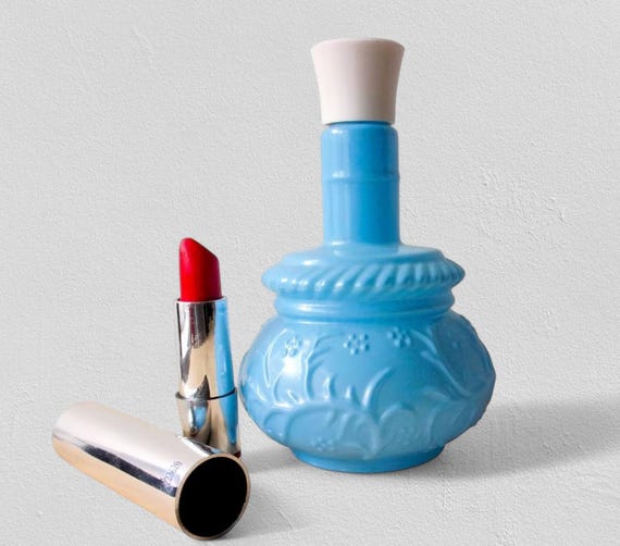 Avon Perfume Bottle: Midcentury Style, Milk Glass Vase, Floral Glassware, Blue White Decor