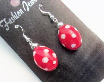 Vintage Red Bead & Polka Dot Earrings Whimsical 80s-90s Boho Jewelry Collection w Glass Bead Dangles Retro Charm Dangles Fun Everyday Wear