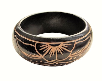 ETRO vintage bangle 100連ブレスレット Vintage Wood Bangle Bracelet | Etched Floral Design & Rustic