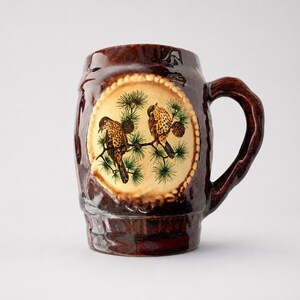 Woodland Bird Mug Ceramic Stein Rustic Cabin Decor Coffee Cup Wildlife Gift For Men