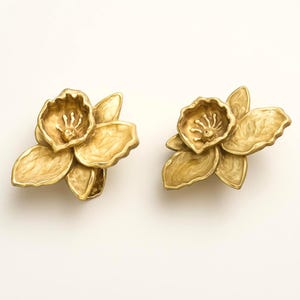 Vintage Orchid Clip-on Earrings: Enamel & Gold 80s Glam