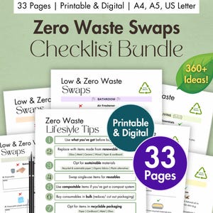 Zero Waste Swaps Checklist Printable BUNDLE Digital Sustainable Living Zero Waste Challenge Eco-friendly Home Planner Recycling