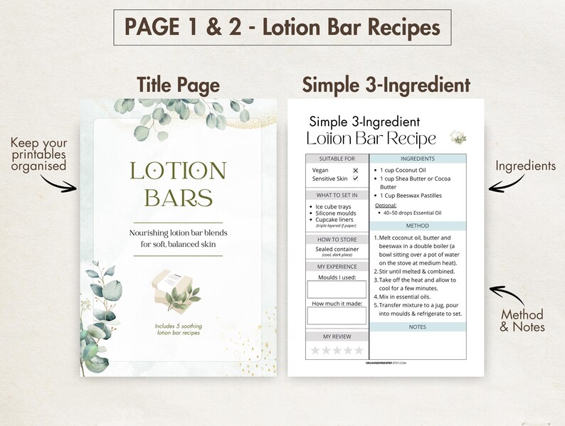 5 x DIY Lotion Bar Recipes | Natural Solid Lotion with Essential Oils | Organic Vegan Skincare Printables | Digital Homemade Cards BUNDLE image 2