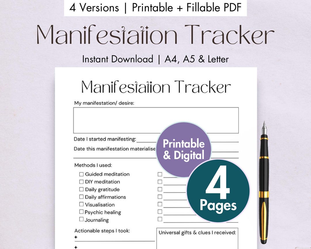 Manifestation Tracker Printable Digital PDF Manifestation Log Abundance ...