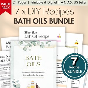 7 DIY Bath Oil Recipes: Aromatherapy Blends for Relaxation (Printable & Fillable PDF Downloadable Cards)