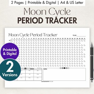 Moon Cycle Period Tracker Printable & Digital Period Log Annual Fertility Tracker Ovulation Planner Menstrual Calendar Monthly Flow Journal