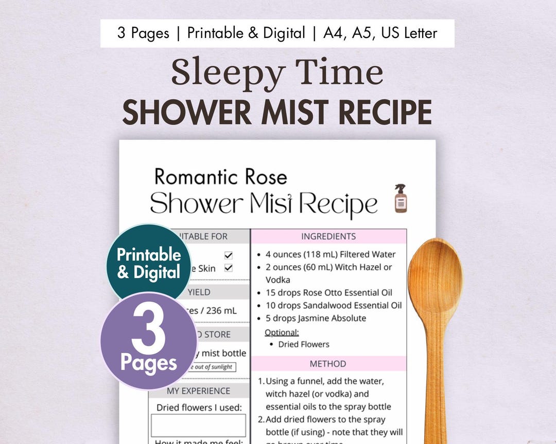 Printable Mist Card DIY Sleepy Time Shower Mist Recipe Printable | Digital Shower Spray ...