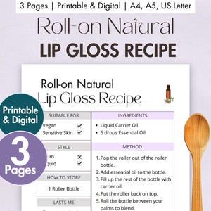 DIY Roll-on Lipgloss Rezept Printable Lipgloss Rezeptkarte Natürliche Zutaten Selbstgemachter Lippenbalsam Umweltfreundlich Zero Waste Bio Vegan