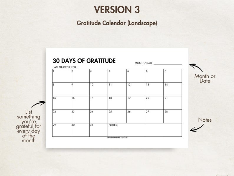 30 Days of Gratitude Journal, Printable Digital PDF, Monthly Gratitude ...
