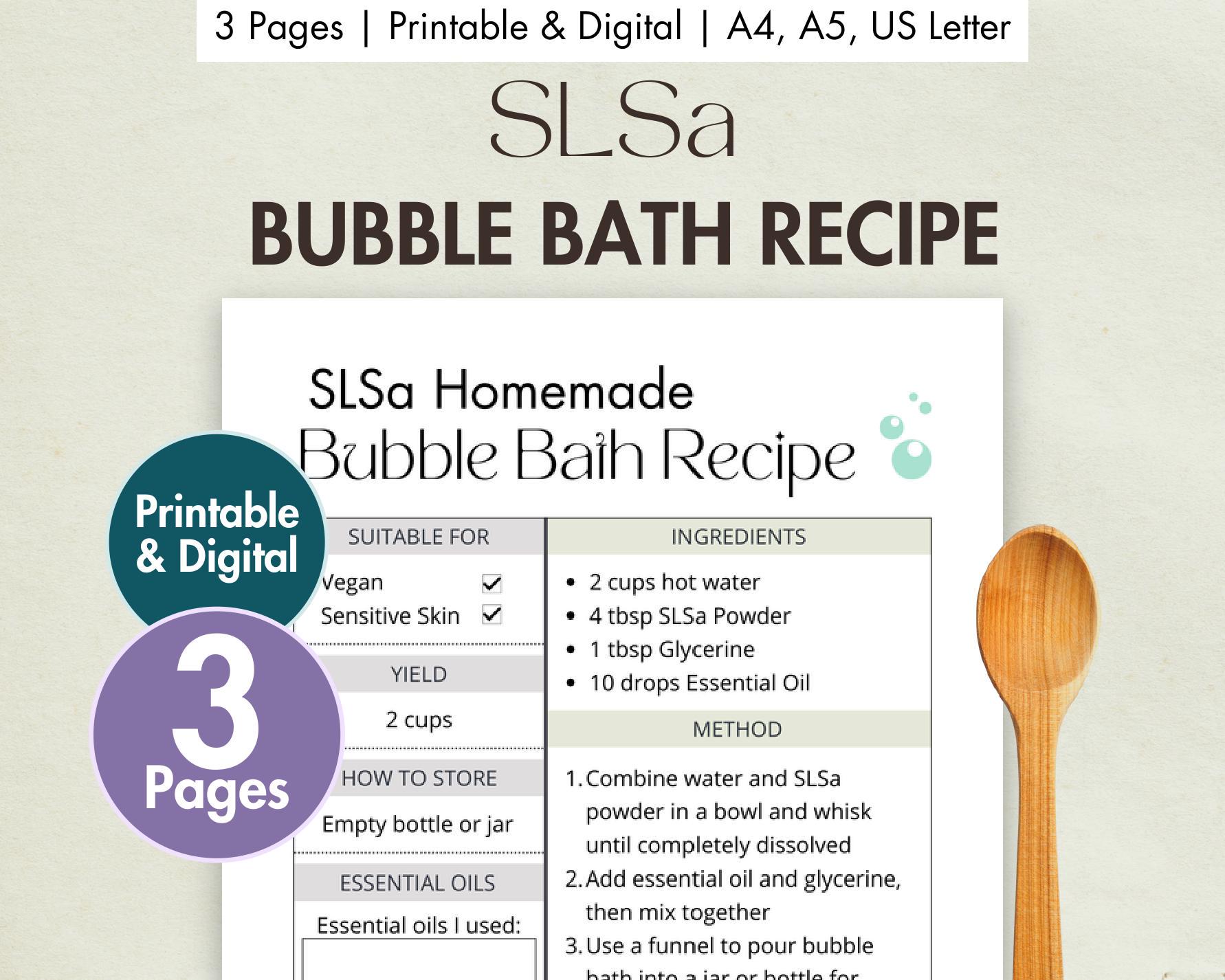 DIY Slsa Bubble Bath Recipe Printable | Digital Homemade Bubble Bath ...