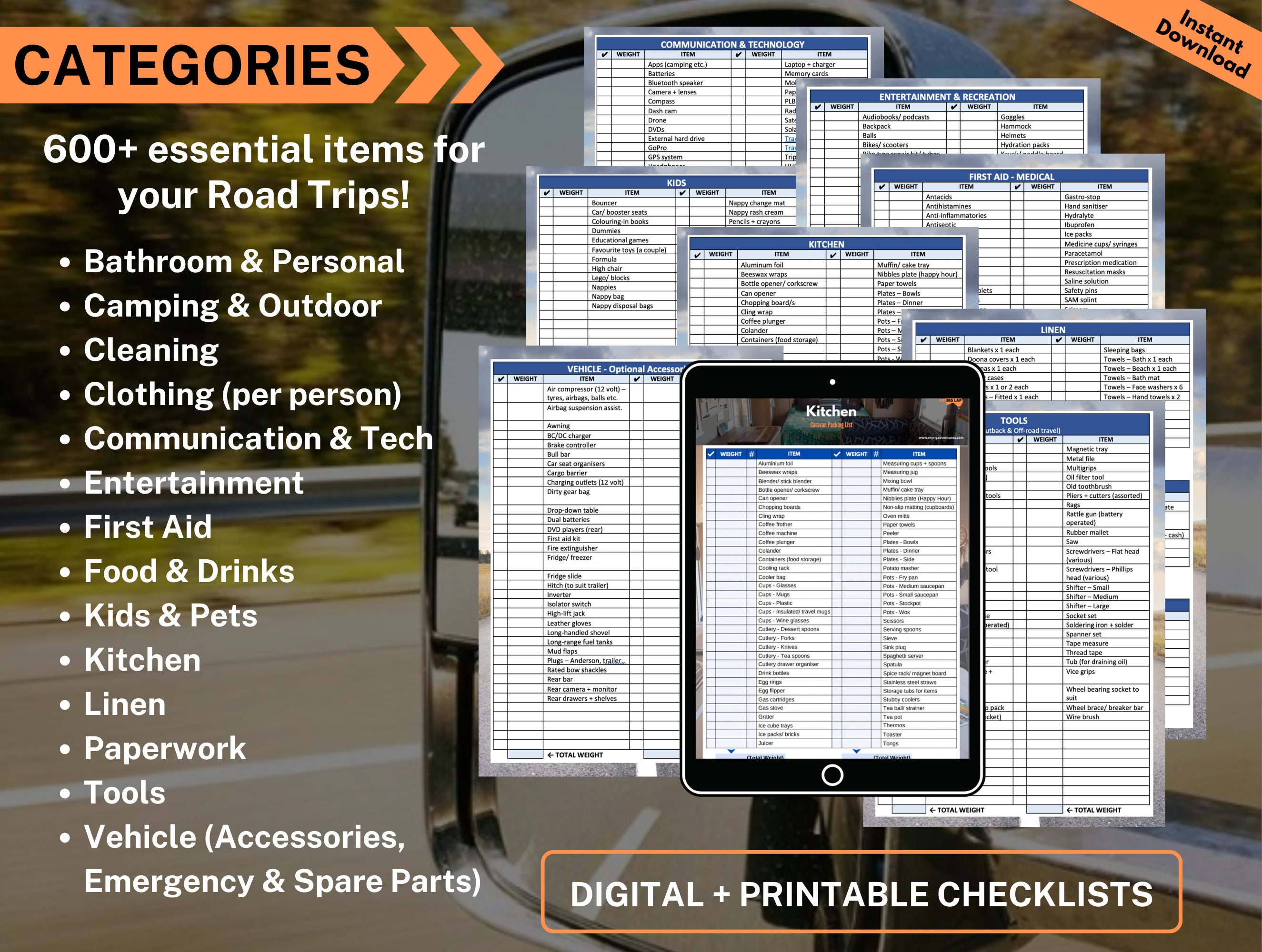 DIGITAL & PRINTABLE Road Trip Packing Checklist Travel Planning Camping ...