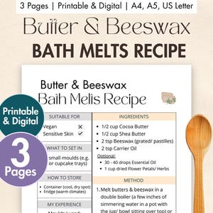 DIY Butter & Bienenwachs Bad Melts Rezept Karte Druckbare Digitale Bad Melts Planer Hausgemachte Bad Melts Vorlage Naturbad Umweltfreundlich