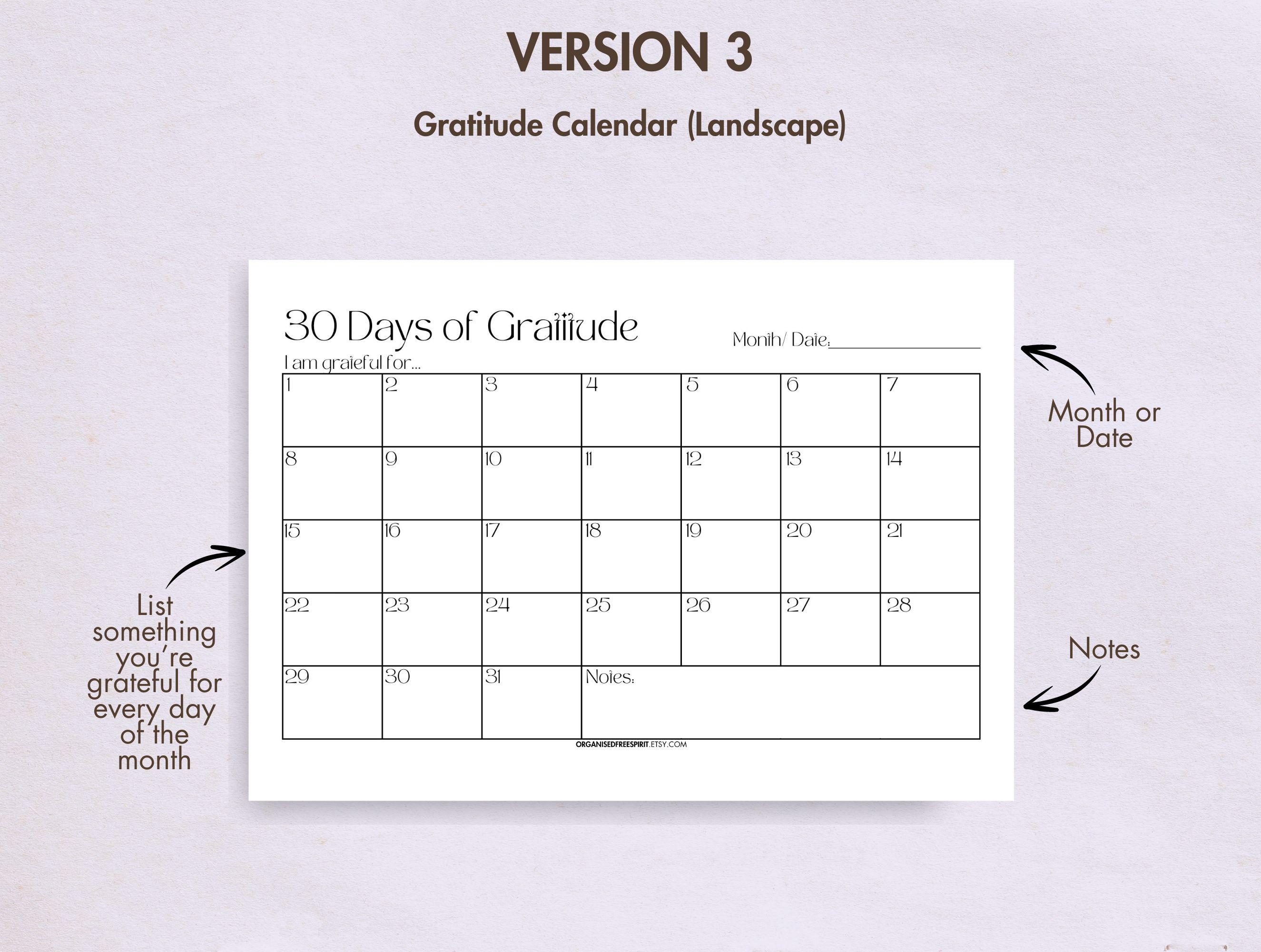 30 Days of Gratitude Journal Printable Digital Monthly Gratitude Calendar Gratitude Journal ...
