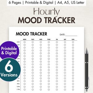 Mood Tracker per uur afdrukbare en digitale pdf Een jaar in pixels Daily Mood Journal Wekelijkse emotiegrafiek Stemmingsdagboek Logboek geestelijke gezondheid