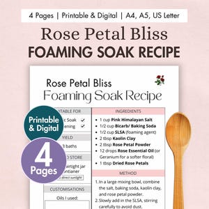 DIY Rose Petal Bliss Foaming Bath Soak Recipe Printable | Romantic Bubble Bath Card | Herbal Spa Blend | Homemade Salt Bath Mix Digital PDF