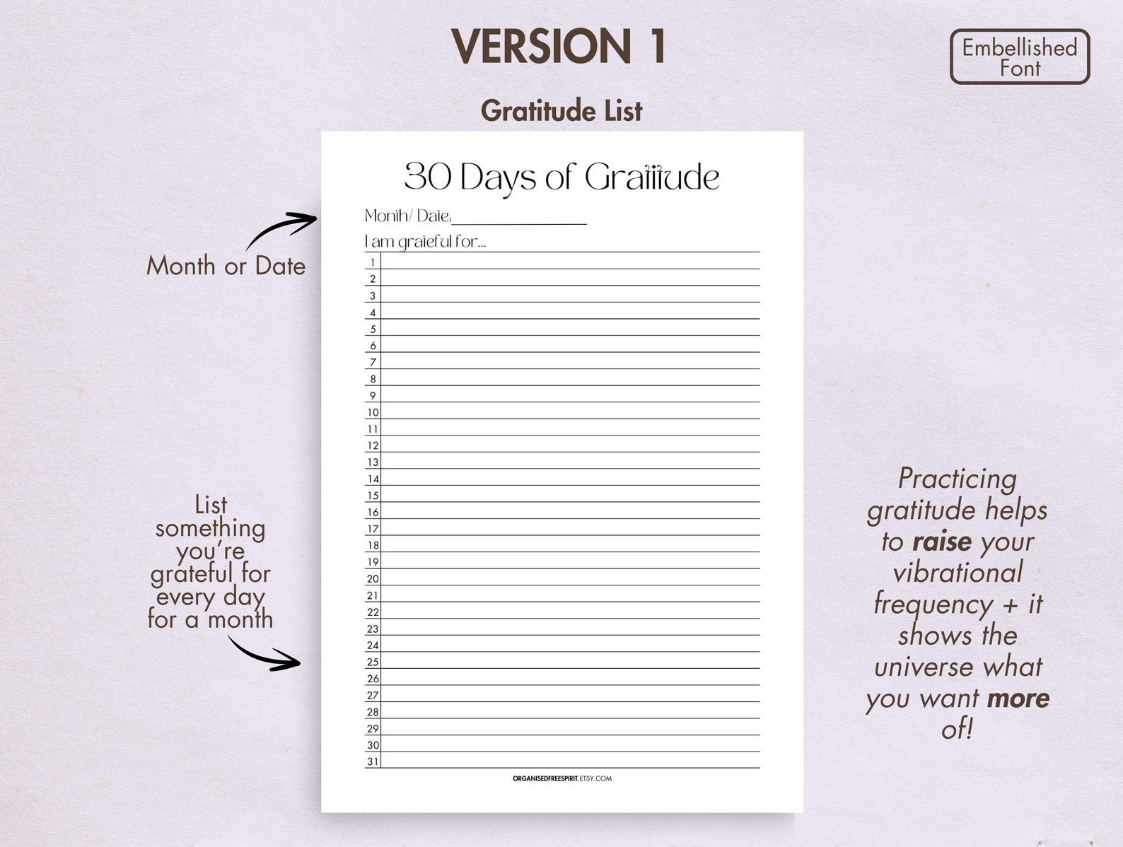 30 Days of Gratitude Journal Printable Digital Monthly Gratitude Calendar Gratitude Journal ...