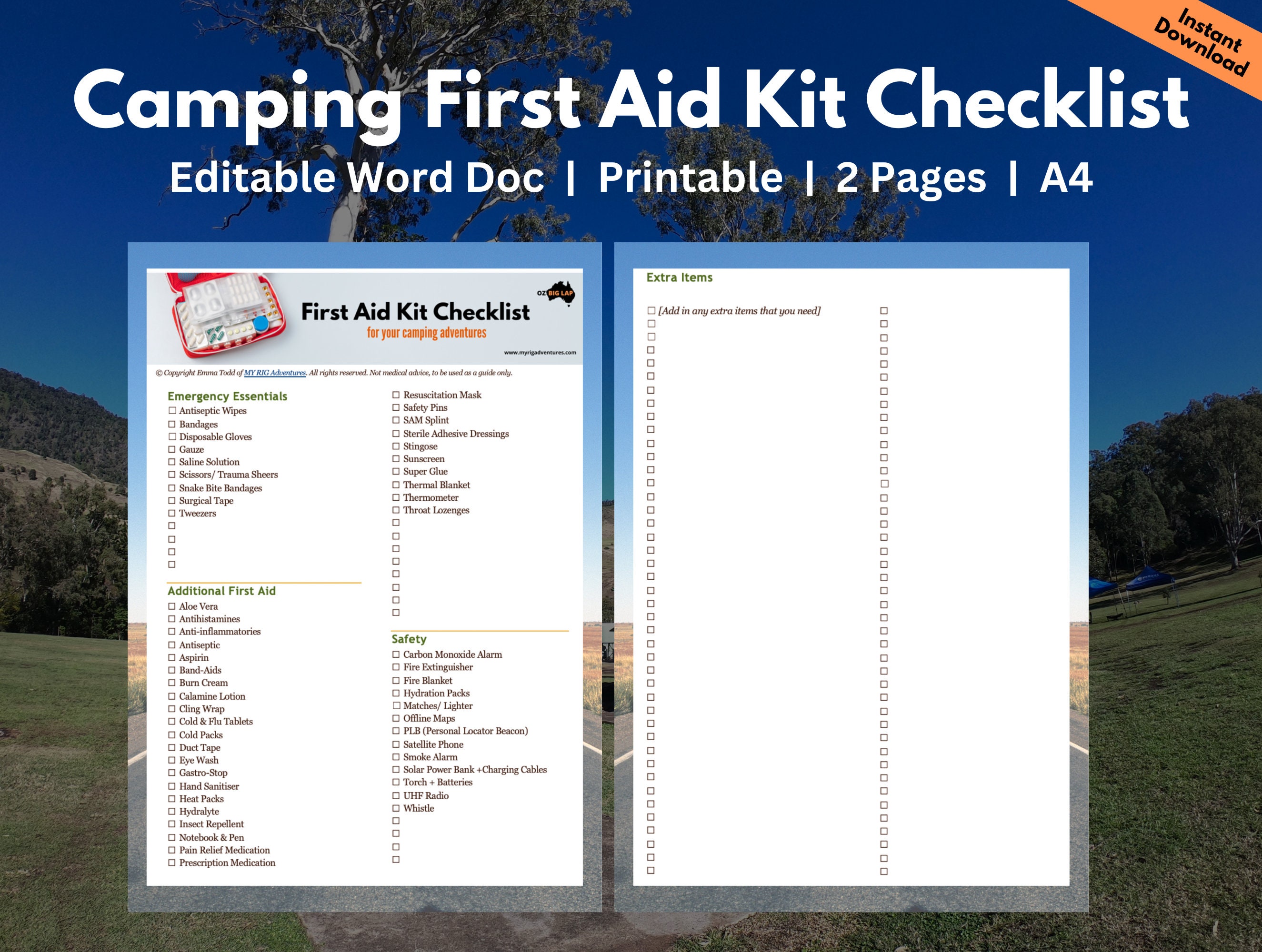 Camping First Aid Kit Checklist Printable Caravan First Aid RV Planner ...