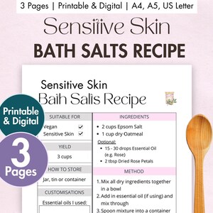 DIY empfindliche Haut Badesalz Rezept Karte Druckbare Digitale Badesalz Planer Hausgemachte Badesalz Zutaten Vorlage Natürlich Umweltfreundlich