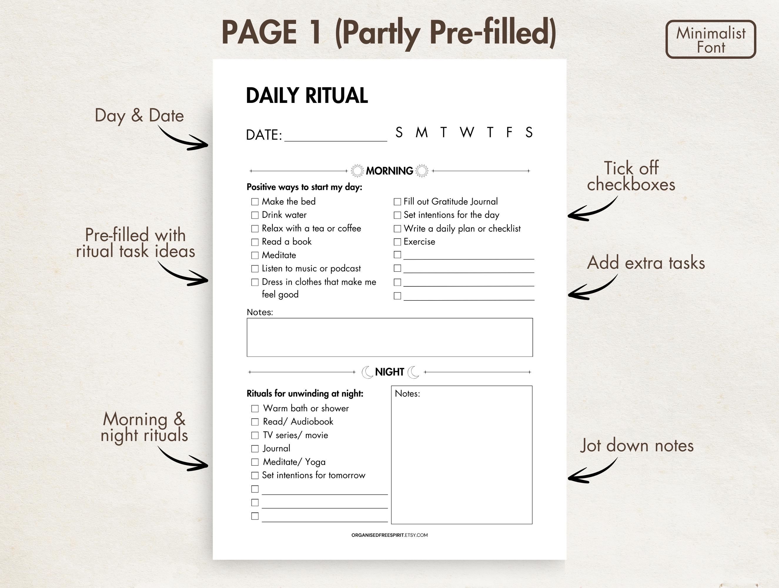 Daily Ritual Journal Printable Digital Daily Habits Tracker Morning ...