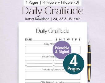 Daily Gratitude Journal Printable Digital Appreciation Pages Gratitude Journal Prompts Daily Mindfulness Template