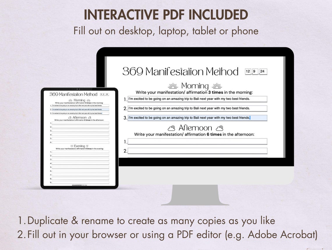 369 Manifestation Journal Printable Digital 369 Method Template Law of ...
