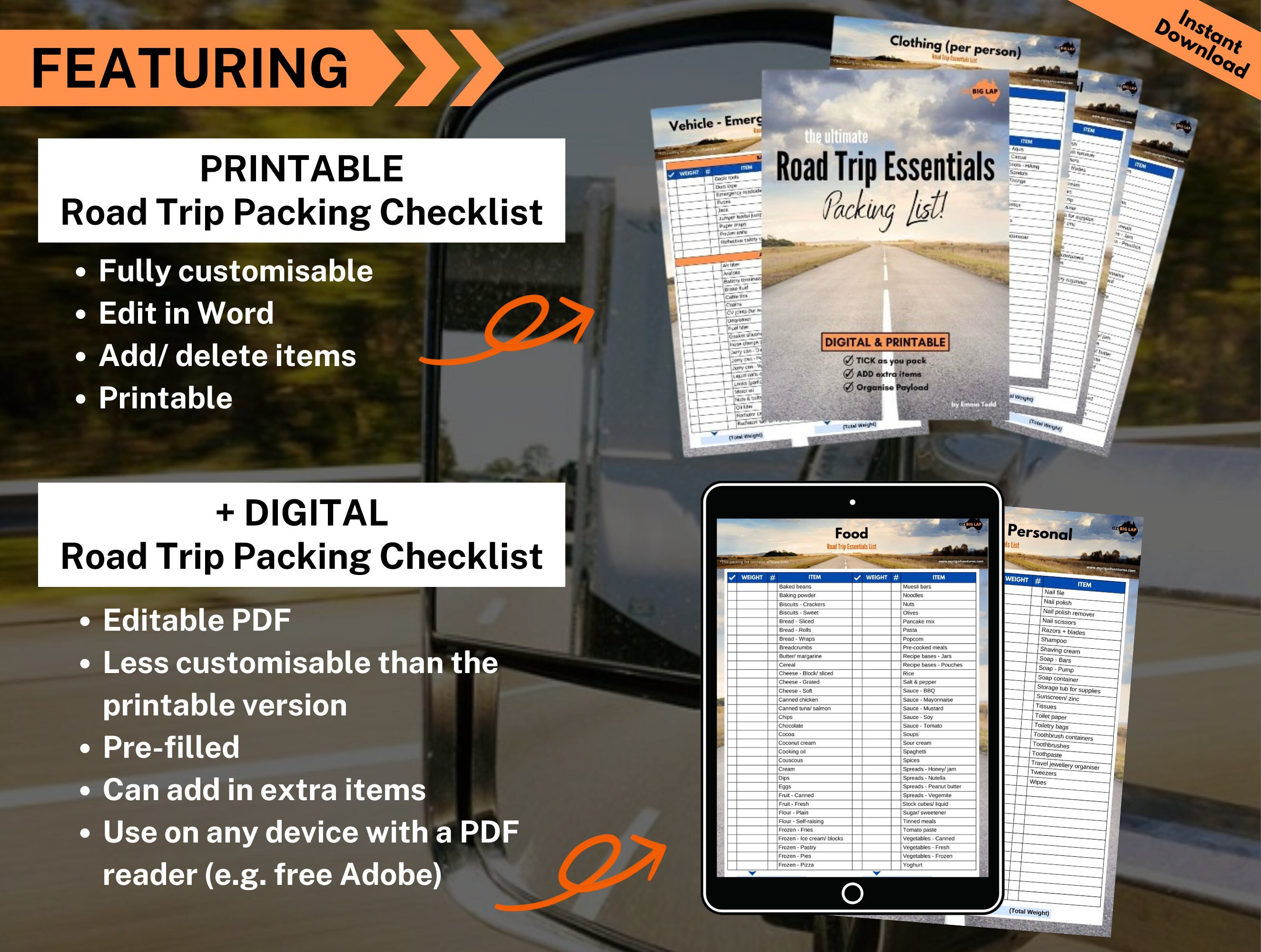 DIGITAL & PRINTABLE Road Trip Packing Checklist Travel Planning Camping ...