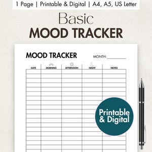 Basic Mood Tracker Afdrukbare en digitale pdf Eenvoudige dagelijkse stemmingsdagboek Maandelijkse emotiegrafiek Stemmingsdagboek Geestelijke gezondheid Wellness-tracker