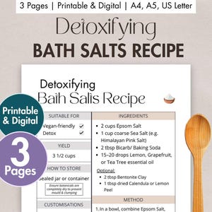 Ricetta fai da te per sali da bagno detossinanti stampabili / Scheda digitale per bagno con argilla naturale e agrumi / Detox per la pelle, idea regalo per un bagno antistress fatto in casa