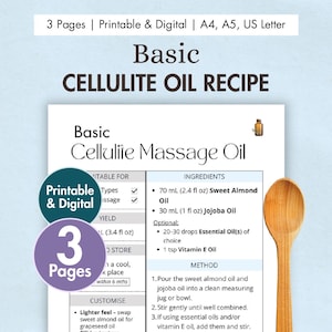 Ricetta fai da te per un olio da massaggio anticellulite / Olio corpo naturale con olio di mandorle dolci e olio di jojoba / Prodotti per la cura della pelle fatti a mano / PDF stampabile e digitale