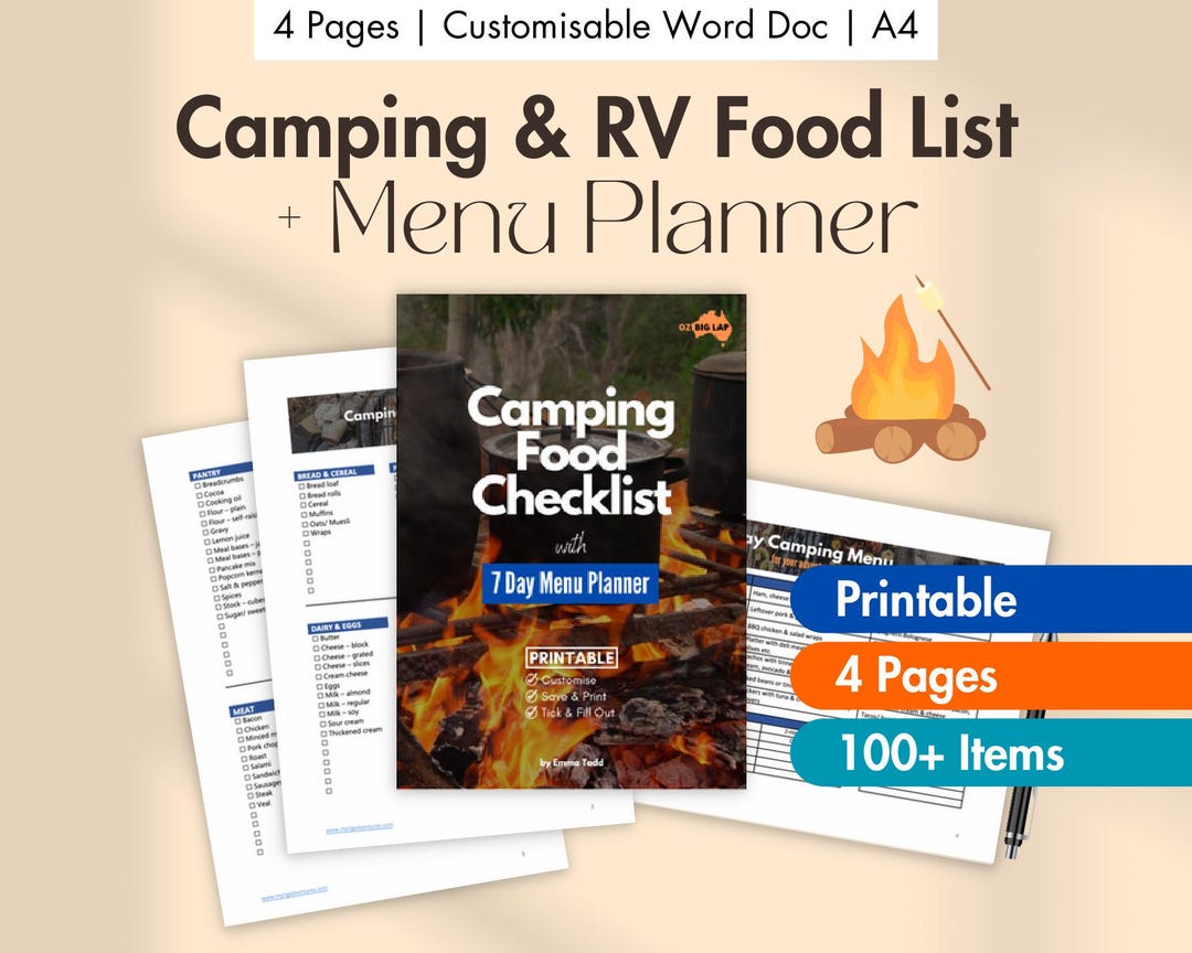 Camping Food Checklist Printable Meal Planner RV Food List 7-day ...