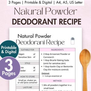 DIY Natürliches Pulver Deodorant Rezept | DIY Aluminium-freies Deo-Pulver | Digitale & druckbare Rezeptkarte für die Körperpflege | Hausgemachte Hautpflege