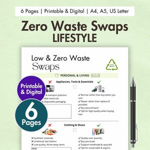 Zero Waste Personal Lifestyle Swaps Digital & Printable Zero Waste Checklist Eco-friendly Home Sustainable Planner Zero Waste Challenge