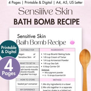 DIY empfindliche Haut Badebombe Rezeptkarte druckbare digitale Badebomben Planer Hausgemachte Badebomben Zutat Blatt Vorlage natürlich hausgemacht