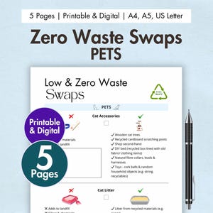 Intercambio de mascotas con cero residuos Lista de verificación imprimible digital Planificador de hogar sostenible y ecológico Desafío de cero residuos Lista de verificación para perros y gatos