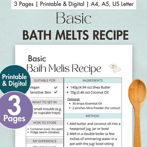 DIY Basic Bademelts Rezept Karte druckbare digitale Bademelts Planer Hausgemachte Bademelts Zutaten Vorlage natürlich Vegan umweltfreundlich
