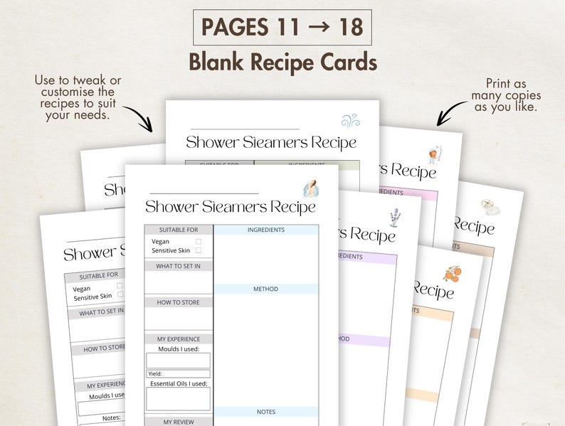 Shower Notes DIY Shower Steamers Recipe Printable BUNDLE Digital Shower Melts Card ...
